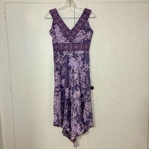 Vintage 90s INC Purple Silk V Neck Asymmetrical Fairy Midi Dress Petite